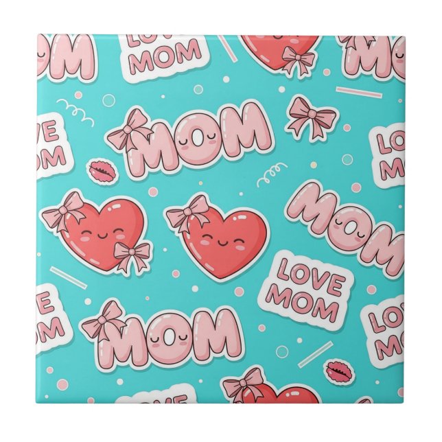 Pop Art MOM Love Pattern in Turquoise Tile (Front)