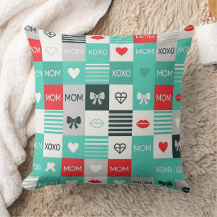 Pop Art MOM Love Pattern with Hearts & Bows Cushion