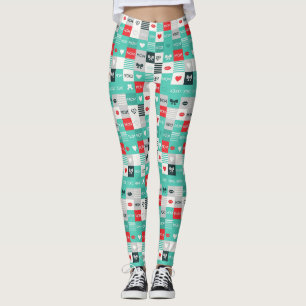 Pop Art MOM Love Pattern with Hearts & Bows Leggings