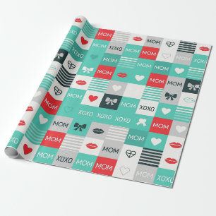 Pop Art MOM Love Pattern with Hearts & Bows Wrapping Paper
