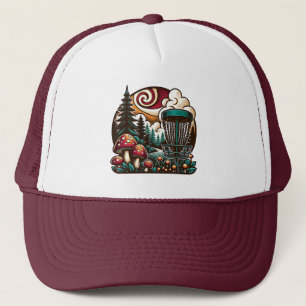Pop Art Mushrooms and Disc Golf Course Ai Art Trucker Hat