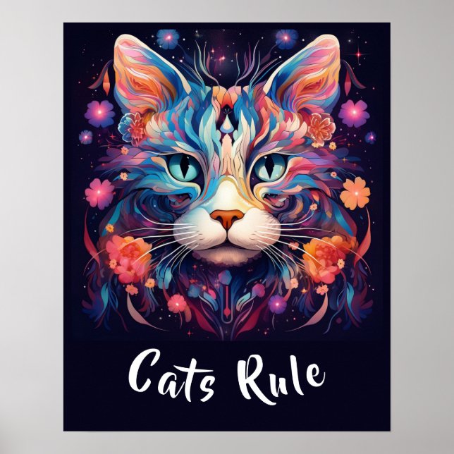 Pop Art Native American Multicolor Cats Rule Poster (Front)