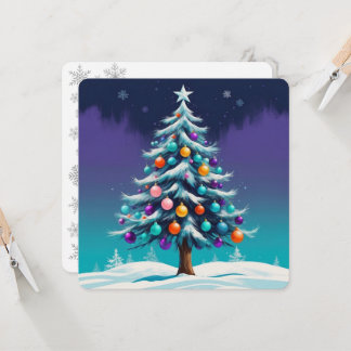 Pop Art Navy | Purple Christmas Tree & Ornaments Card
