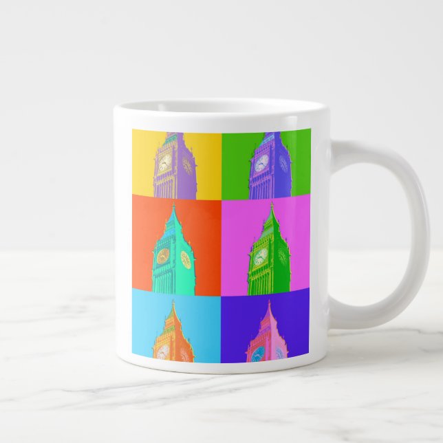 Pop Art Neon Big Ben Large Coffee Mug (Right)