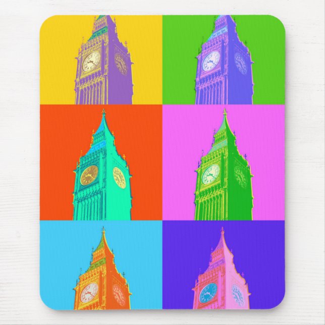 Pop Art Neon Big Ben Mouse Mat (Front)