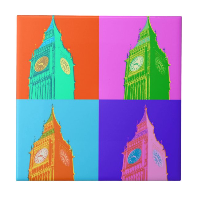 Pop Art Neon Big Ben Tile (Front)