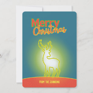 Pop Art Neon Reindeer Two Photo Christmas Holiday Card