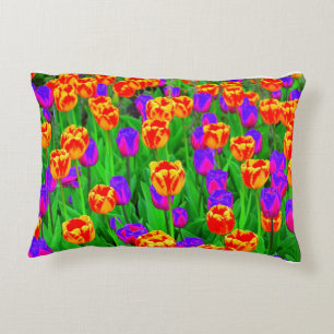 Pop Art Neon Tulips Decorative Cushion