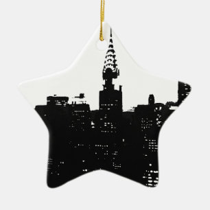 Pop Art New York Silhouette Ceramic Tree Decoration