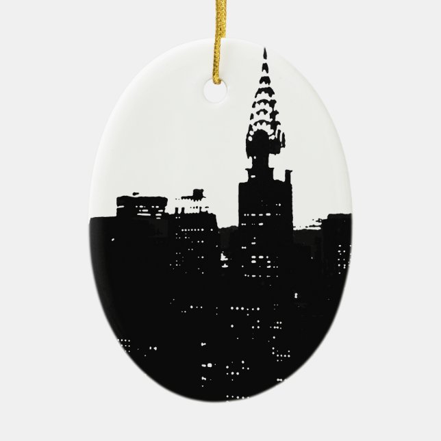 Pop Art New York Silhouette Ceramic Tree Decoration (Front)