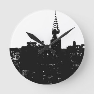 Pop Art New York Silhouette Round Clock