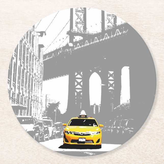 Pop Art Ny Nyc New York City Brooklyn Bridge Round Paper Coaster (Front)