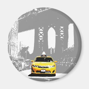 Pop Art Ny Yellow Taxi Nyc Brooklyn Bridge Magnet