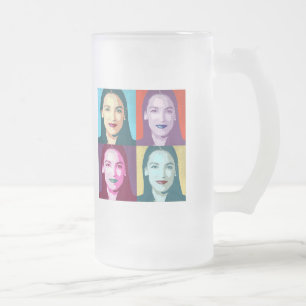 Pop Art Ocasio-Cortez Frosted Glass Beer Mug