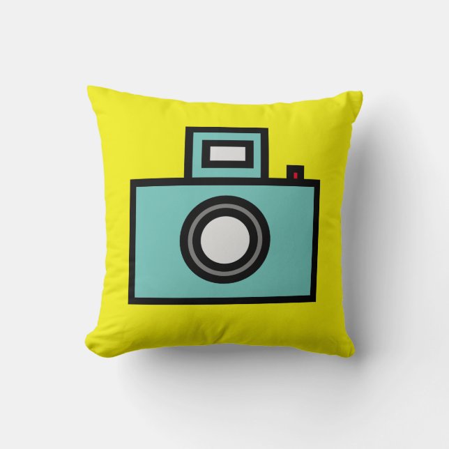 Pop art old camera yellow  cushion (Front)