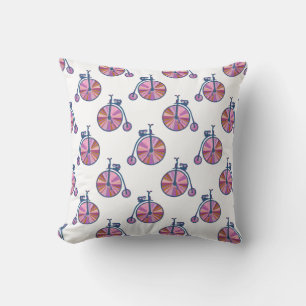 Pop Art Old Fashioned Unicycle Pattern in Pink Cushion
