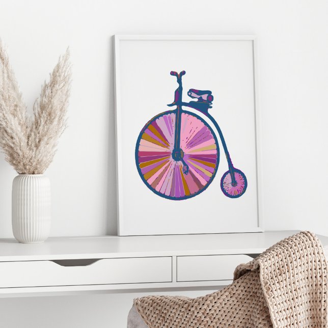 Pop Art Old Fashioned Unicycle Pattern in Pink Poster (Creator Uploaded)