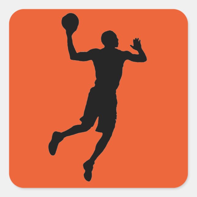 Pop Art Orange Black Basketball Player Silhouette Square Sticker (Front)