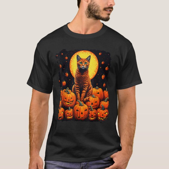 Pop Art Orange Ginger Cat Jack o Lantern Halloween T-Shirt (Front)