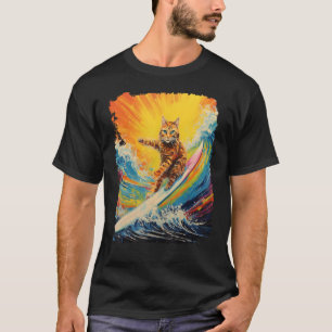 Pop Art Orange Ginger Cat Paddle Board Surfing T-Shirt
