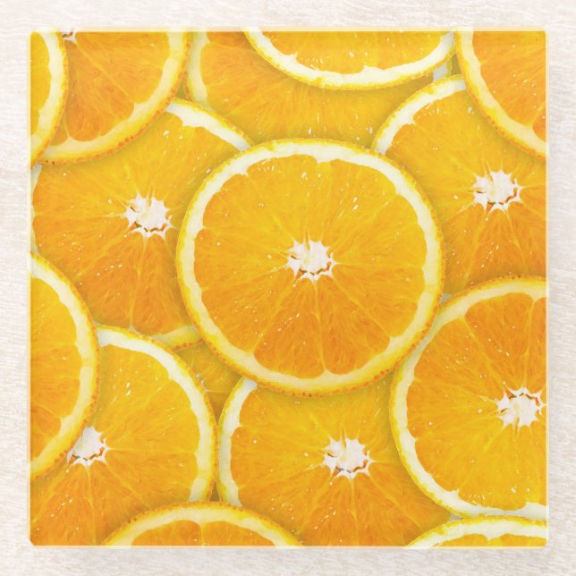 Pop Art Orange Slices Glass Coaster (Front)