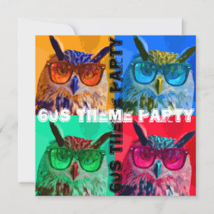 Pop art owl 60s theme party invitation