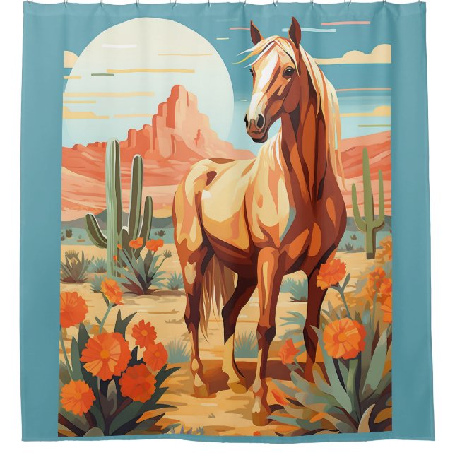 Pop Art Palomino Desert Horse Shower Curtain (Front)