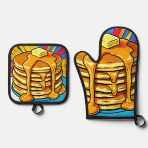 Pop Art Pancake Stack Syrup Oven Mitt & Pot Holder Set