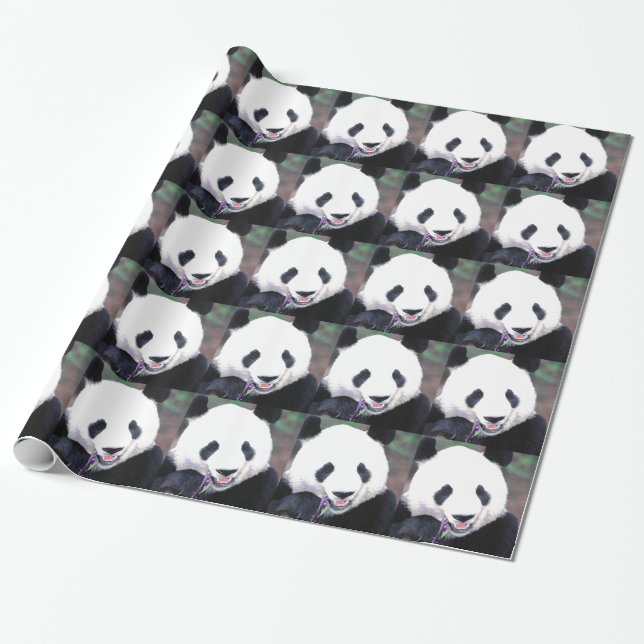 Pop Art Panda Christmas Wrapping Paper (Unrolled)