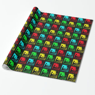 Pop Art Panda Wrapping Paper Red Blue Green Yellow