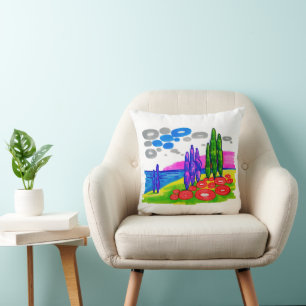 Pop Art Paradise – Bold Graphic Landscape Cushion