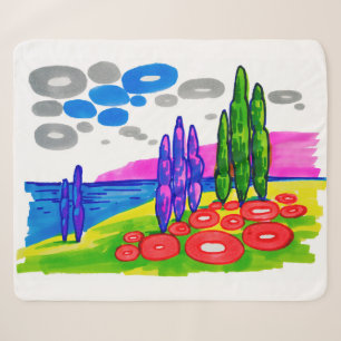 Pop Art Paradise – Bold Graphic Landscape Sherpa Blanket