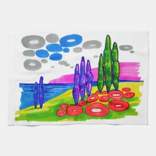 Pop Art Paradise – Bold Graphic Landscape Tea Towel