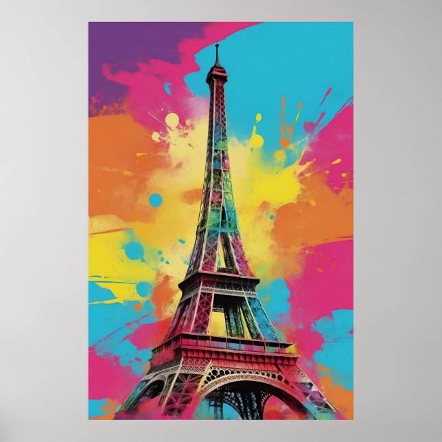 Pop Art Paris Eiffel Tower Poster Wall Art Print (Front)