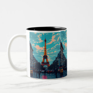 Pop Art Paris – Vibrant Retro Cityscape  Two-Tone Coffee Mug