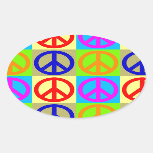 Pop Art Peace Sign Symbol Oval Sticker