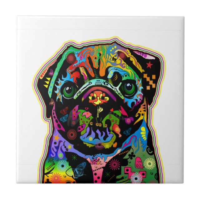Pop Art Pet Pug Colourful Art Retro Tile (Front)