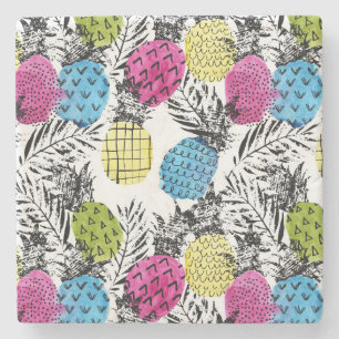 Pop Art Pineapples And Palm Leaves 2 Stone Coaster
