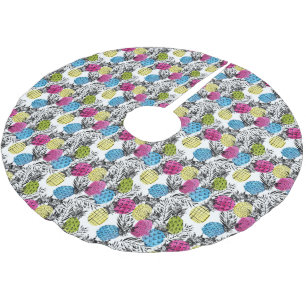 Pop Art Pineapples And Palm Leaves Brushed Polyester Tree Skirt
