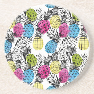Pop Art Pineapples And Palm Leaves Coaster