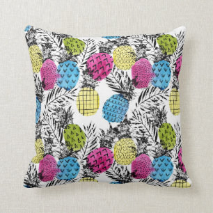 Pop Art Pineapples And Palm Leaves Cushion