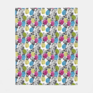 Pop Art Pineapples And Palm Leaves Fleece Blanket