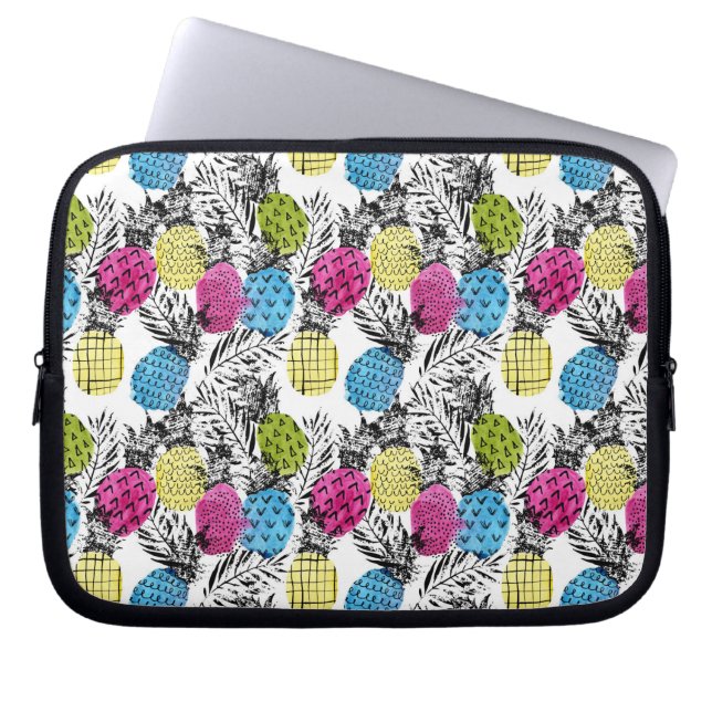 Pop Art Pineapples And Palm Leaves Laptop Sleeve (Front)