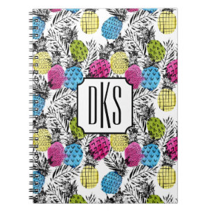 Pop Art Pineapples And Palm Leaves Monogram Notebook