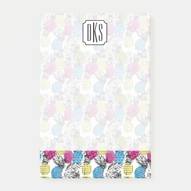 Pop Art Pineapples And Palm Leaves | Monogram Post-it Notes (Front)