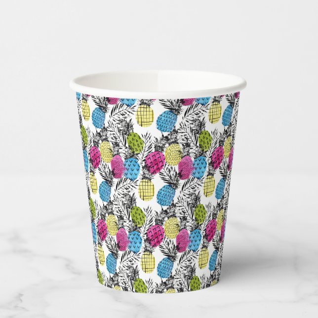 Pop Art Pineapples And Palm Leaves Paper Cups (Left)