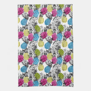 Pop Art Pineapples And Palm Leaves Tea Towel