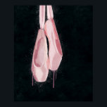 Pop Art Pink Ballet Shoes Poster<br><div class="desc">A textured digital painting of delicate pink pointe shoes with scratches,  splashes,  and drips. The background is a rough texture in a dark aqua tint.</div>