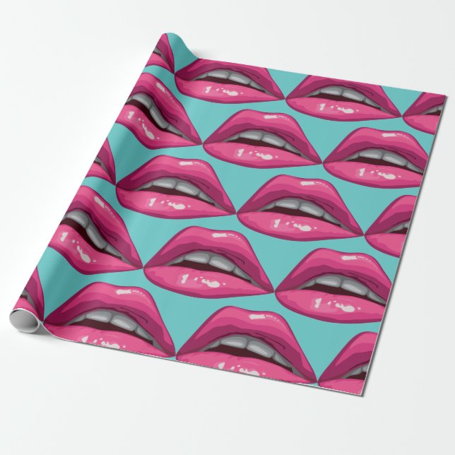 Pop Art Pink Lips Makeup Wrapping Paper (Unrolled)