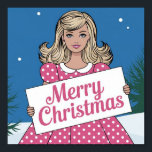 Pop art pink Merry Christmas retro girl Poster<br><div class="desc">Pop art pink Merry Christmas retro girl</div>